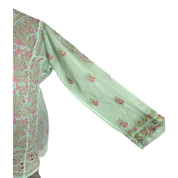 Jest Jewels Vintage Size Medium‎ Chartreuse Floral Embroidered Shear Tunic Top - Picture 4 of 6